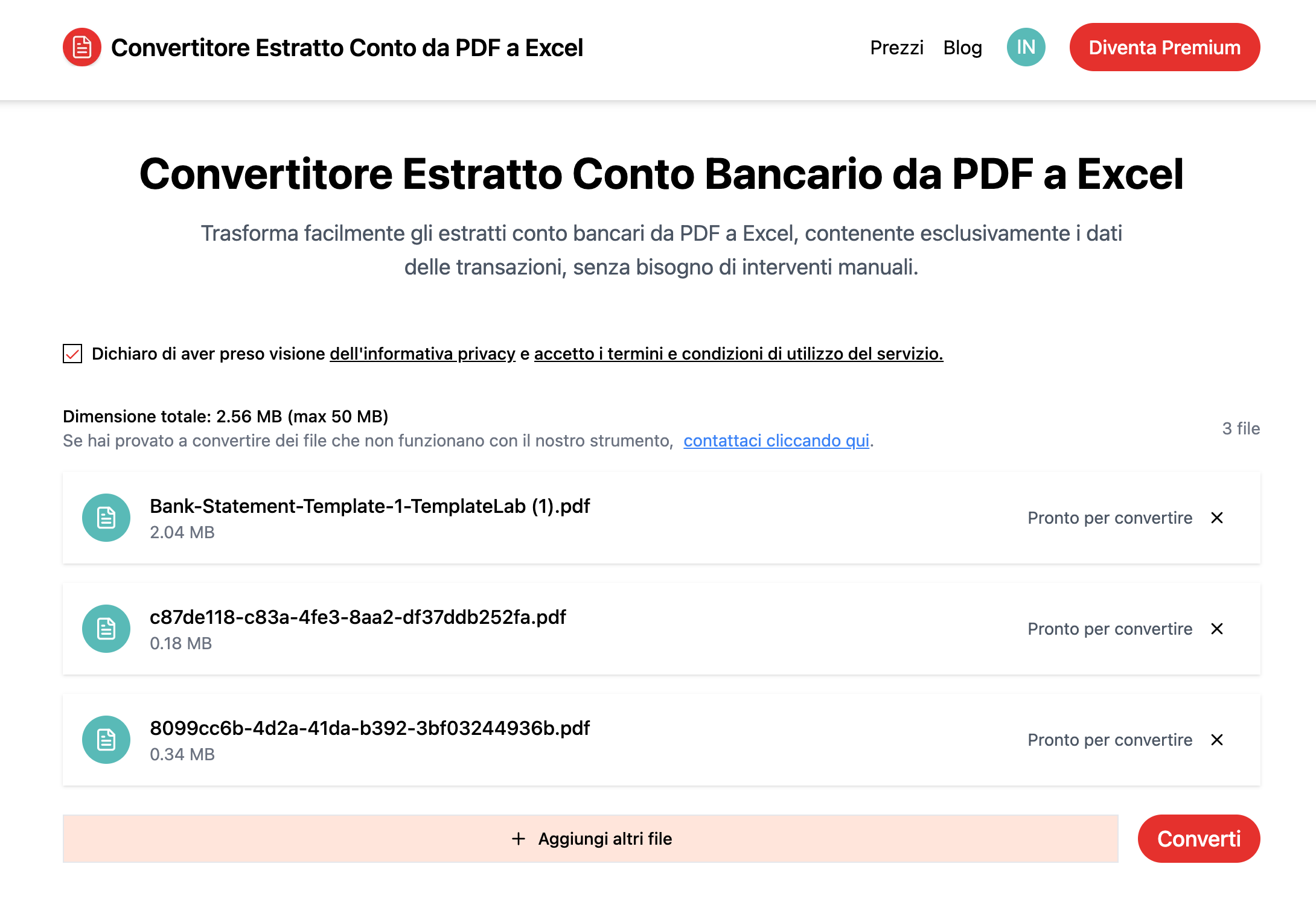Schermata per utenti registrati